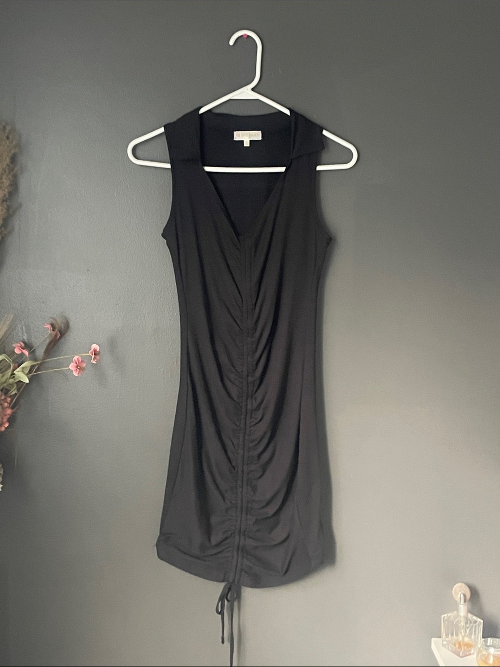 Riley & James Black Ruched Bodycon Mini Dress Size Small Sleeveless Adjustable